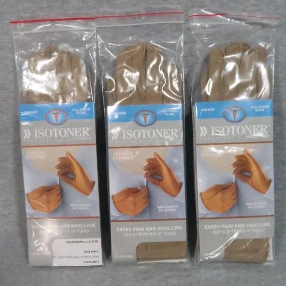 Isotoner Therapeutic Gloves Large Camel Seamless Support Arthritis Pain Lot of 3 - Picture 2 of 6